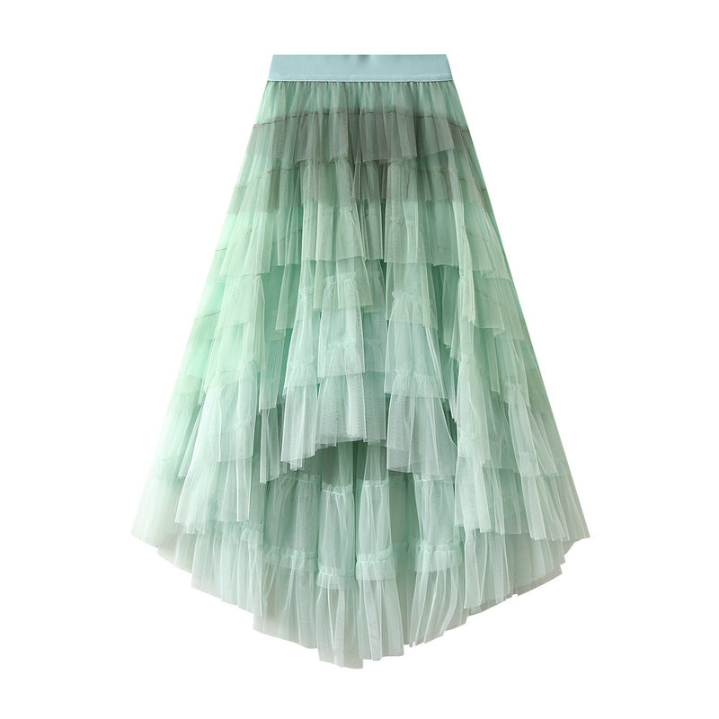 Unregelmäßiges asymmetrisches Stufenkleid High Waist Mesh-Rock Petticoat Damen Gaze-Rock Feenkleid