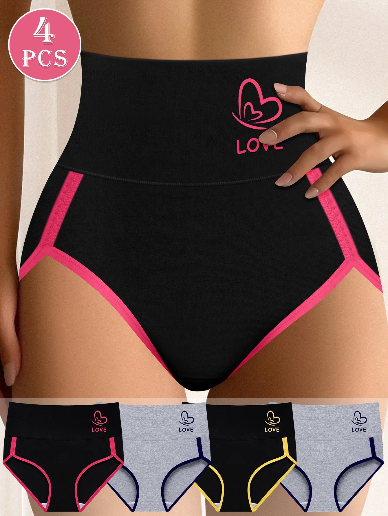Plus size women’s hip briefs by SHOPEZRA L.L.C., four-pack of cross-border European and US fashion underwear, stitching design.