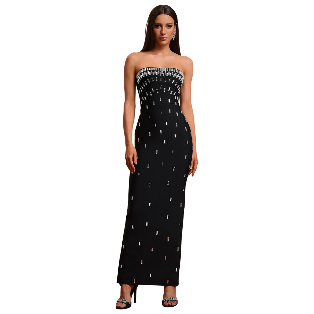 Women Wear Sexy Tube Top High End Drilling Backless Dress