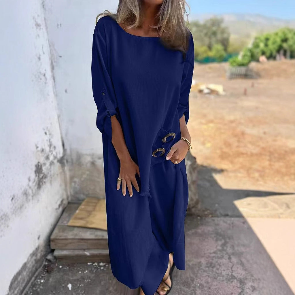 Spring Summer Metal Buckle Loose Irregular Asymmetric Robe Women Clothing