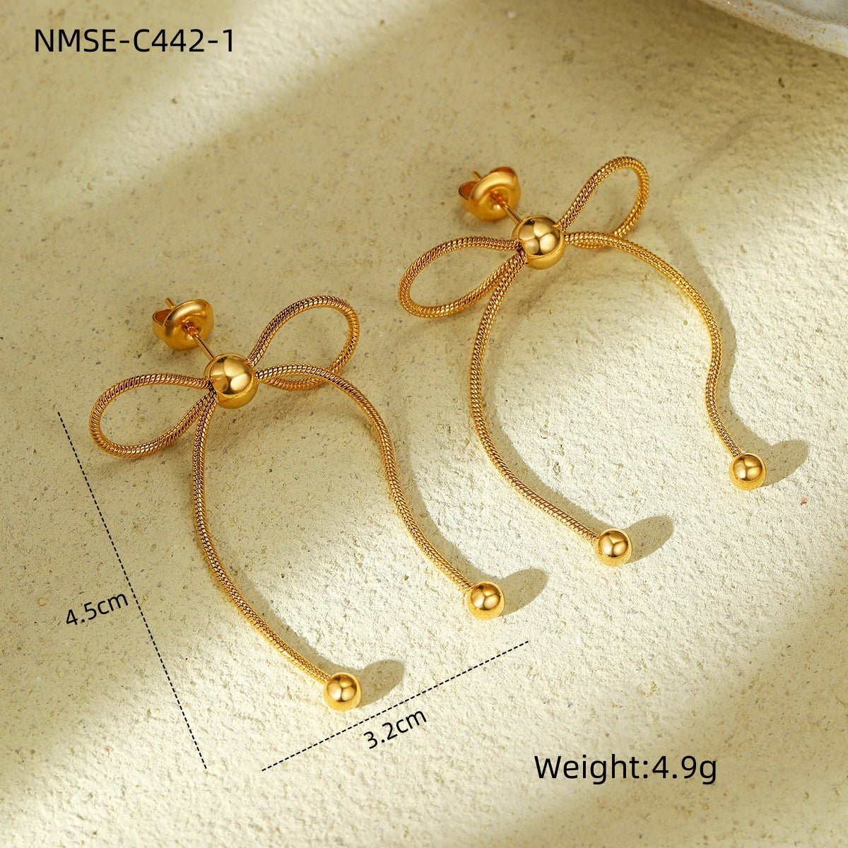 Internet Celebrity Same Bow Stainless Steel Earrings Women Niche High Sense 18K Gold Plated Titanium Steel Ornament Women