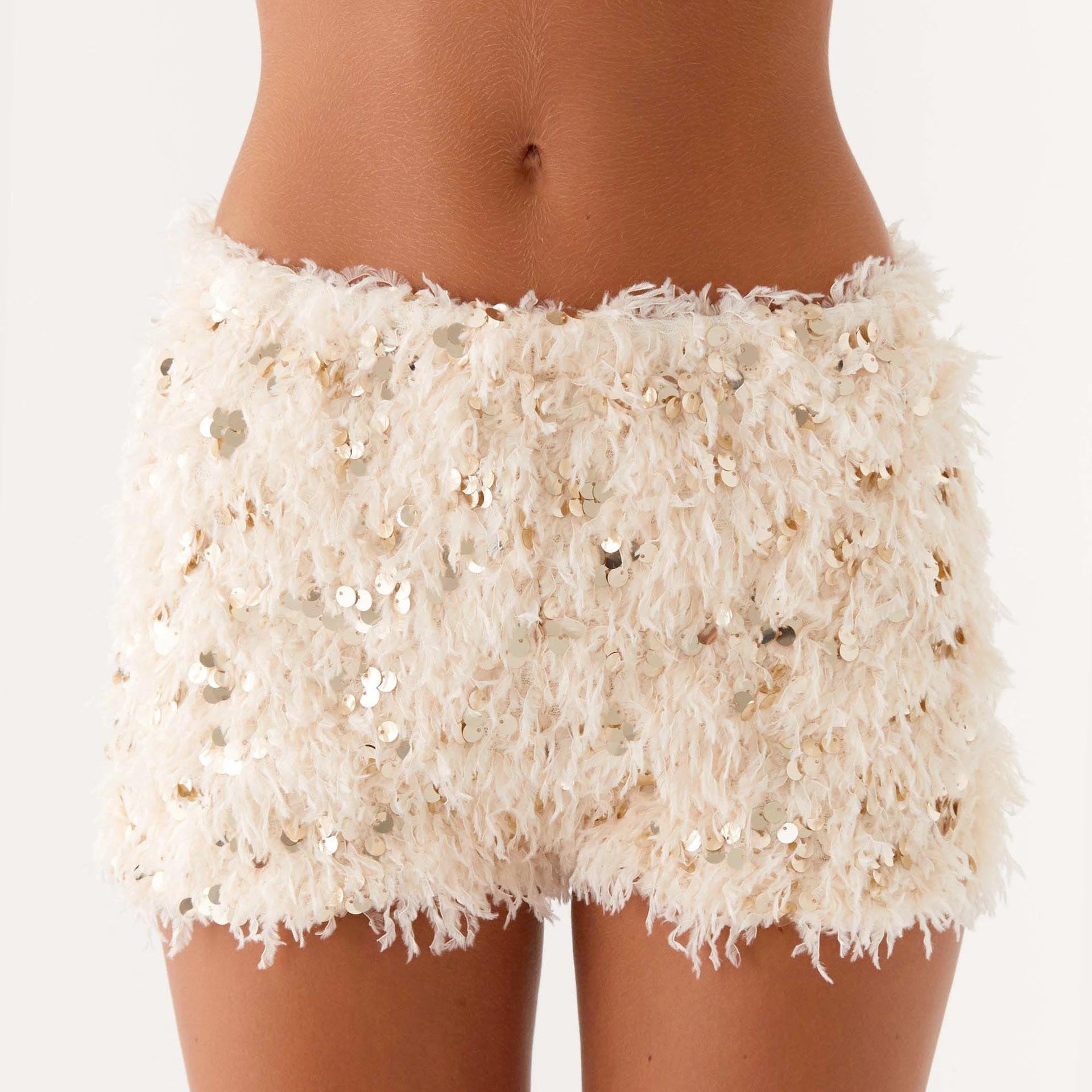 Summer Women Solid Color Slim Fit Furry Sequ Sequ Sexy Low Waisted Shorts