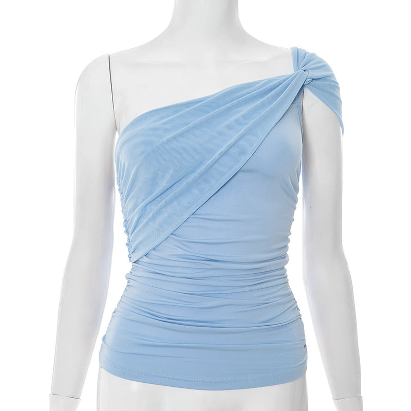 Damenbekleidung Sommer Elegant Schräge Schulter Verdrehtes Mesh-Stitching Tube Top