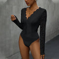 Sexy Solid Color Long Sleeve V neck Lace Jumpsuit