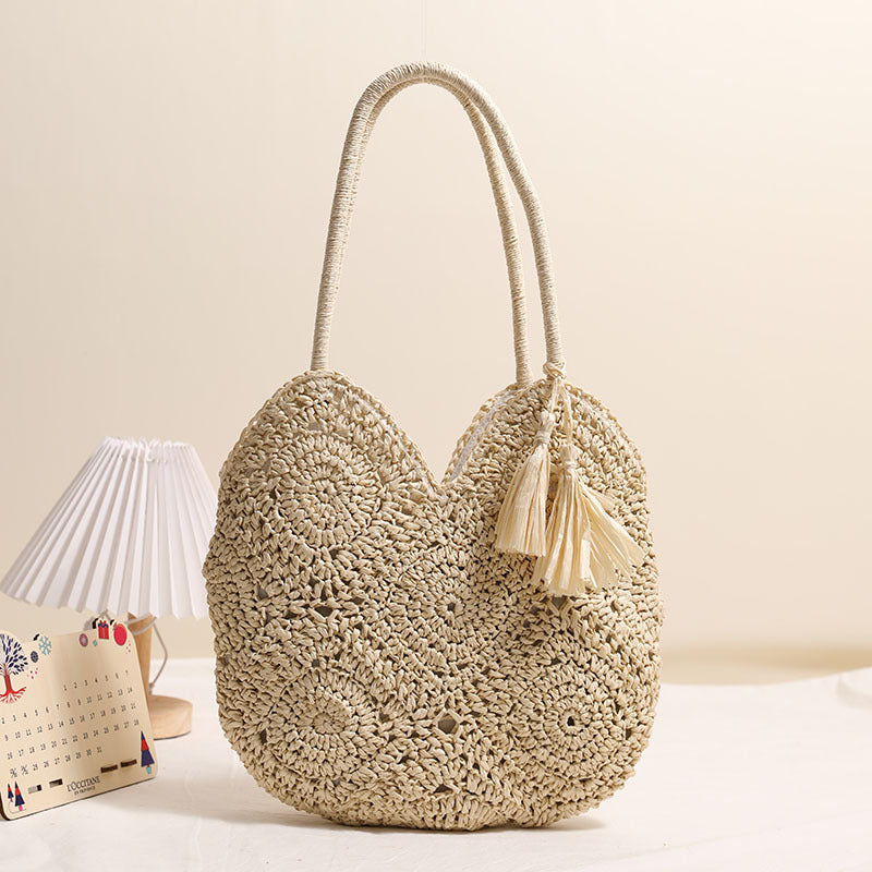 Hollow Out Cutout Tassel Strohtasche Große Kapazität Umhängetasche Gewebte Tasche Urlaub Strandtasche Damentasche
