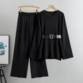 Suit Women Spring Autumn Women Clothing Socialite Elegant Knitwear Slimming Sweater Wide Leg Pants Two Piece Set