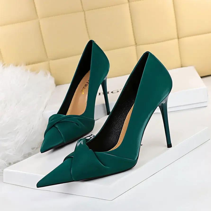 Elegant Cocktail High Heels Stiletto Heel Slim Fit Low Cut Pointed Toe Bowknot Women Shoes by Wanita Store