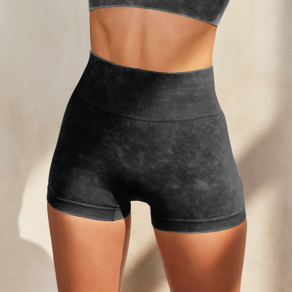 Nahtloser, stonewashed Sport-BH mit Shorts, Trainingsanzug, Lauf-Body, eng anliegend, fünfteiliges Set