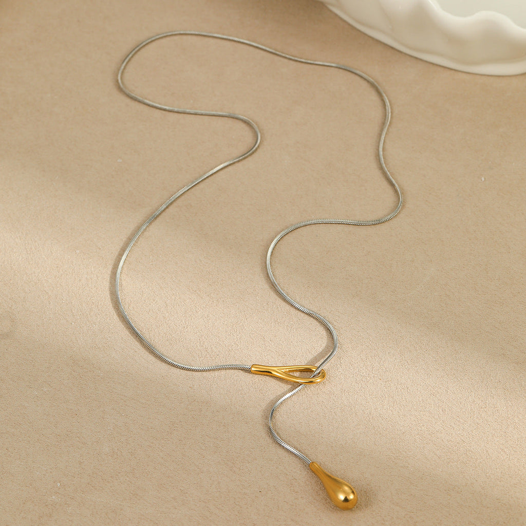 Stainless Steel Necklace Long Water Drop Pull out Y Shaped Chain Necklace for Women Cold Necklace for Women