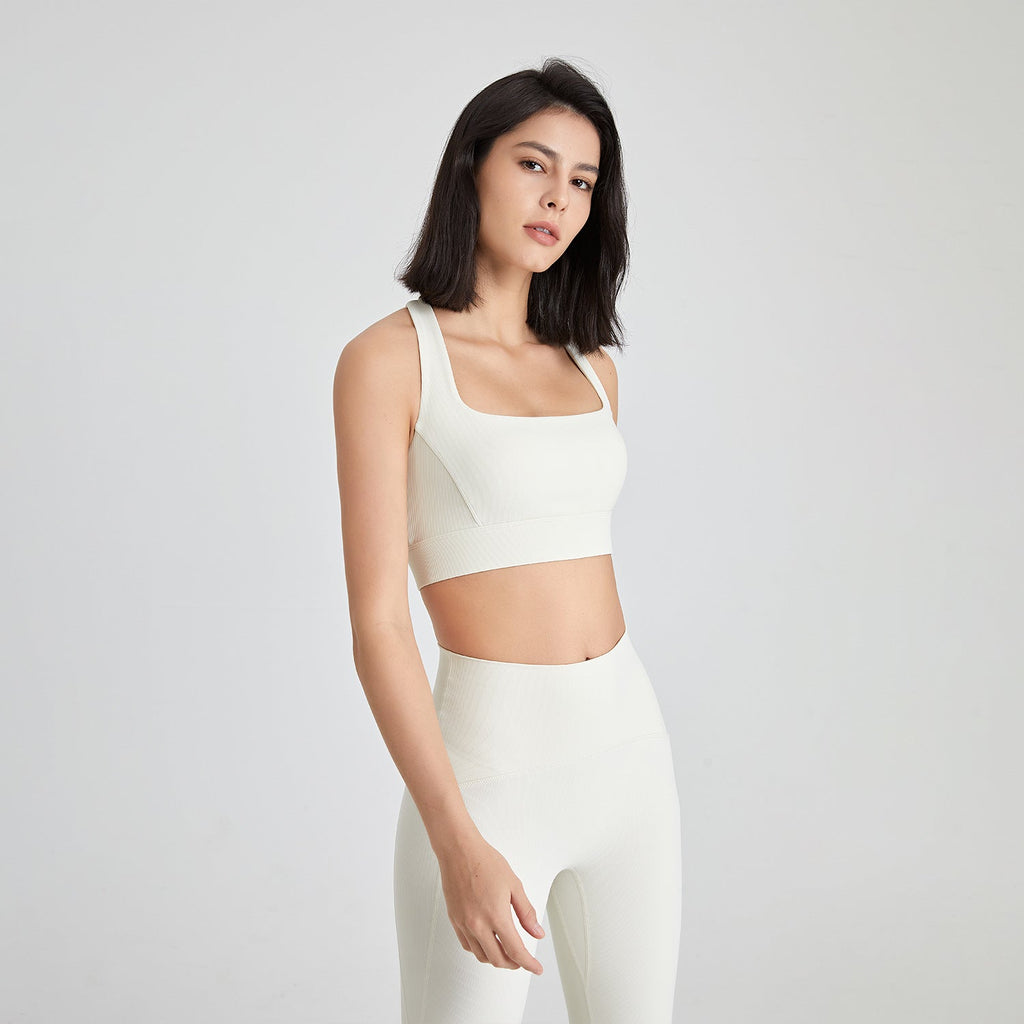 Rückenüberkreuztes U-Boot-Ausschnitt Stoßfestes Sportunterhemd Damen Nude Feel Weste Push-up Fitness Yoga BH