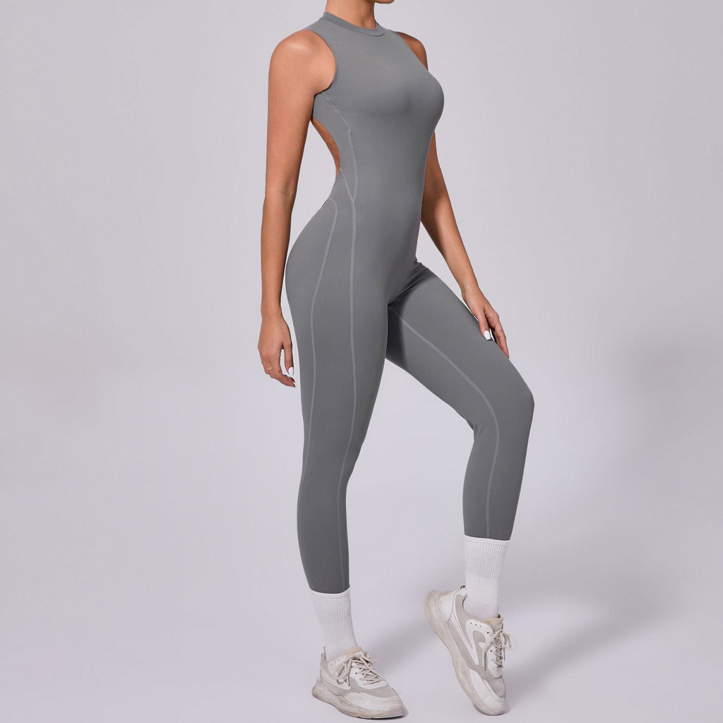 Rückenfreier, ärmelloser Yoga-Overall mit Pfirsichhüft-Effekt, Fitness-Overall mit abnehmbarem Brustpolster