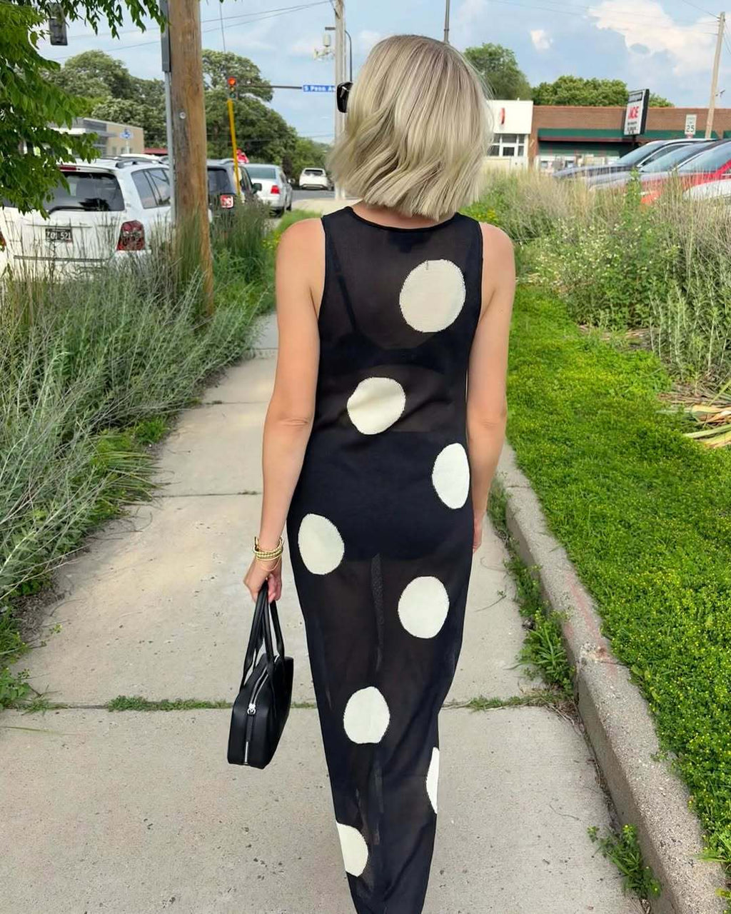 Herbst Winter Polka Dot Lässiges Schlankheitsstrick Maxikleid Böhmisches Strand-Durchsichtig-Kleid Damen