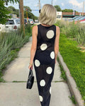 Herbst Winter Polka Dot Lässiges Schlankheitsstrick Maxikleid Böhmisches Strand-Durchsichtig-Kleid Damen