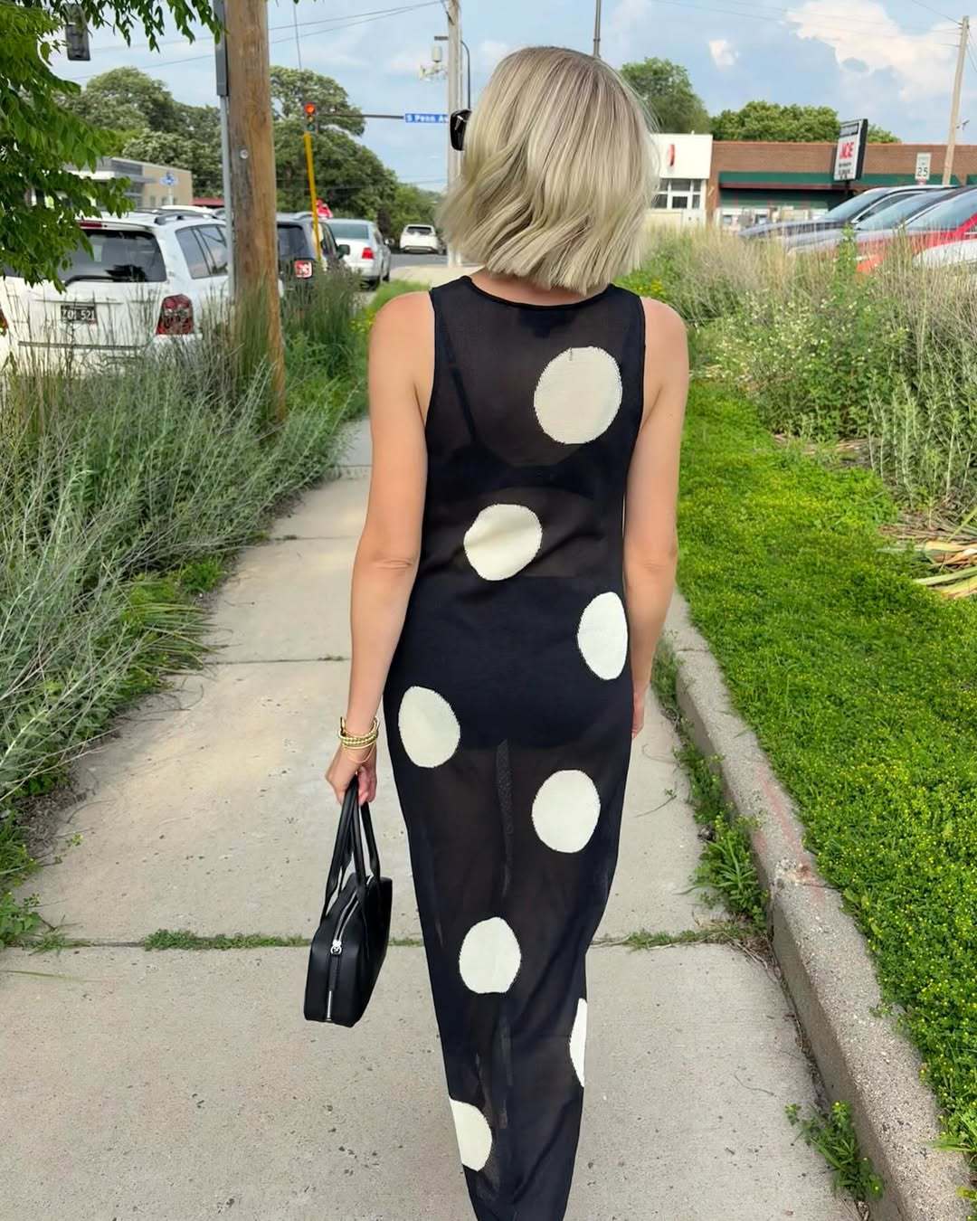 Herbst Winter Polka Dot Lässiges Schlankheitsstrick Maxikleid Böhmisches Strand-Durchsichtig-Kleid Damen