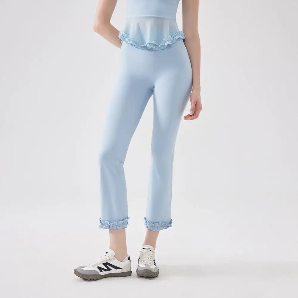 High Waist Lace Slimming Smoke Tube Cropped Pants Slim Fit Yoga Pants Women Hip Lifting Running Workout Pants Fitness Pants by Wanita Store