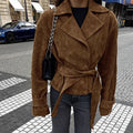 French Suede Collar Casual Double Breasted Coat Fall Winter Brushed Velvet Coat