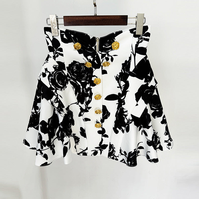 Sterne-Tulpe Taille Rose Metallschnalle Bedruckter Minirock Rock