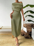 Damenbekleidung Trendige Sommer Satin Satin Damen Sommerkleid Enger Jumpsuit Langes Kleid