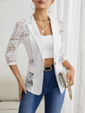 Herbst Winter Elegant Unifarben Spitze Patchwork Kleiner Blazer Damen Top