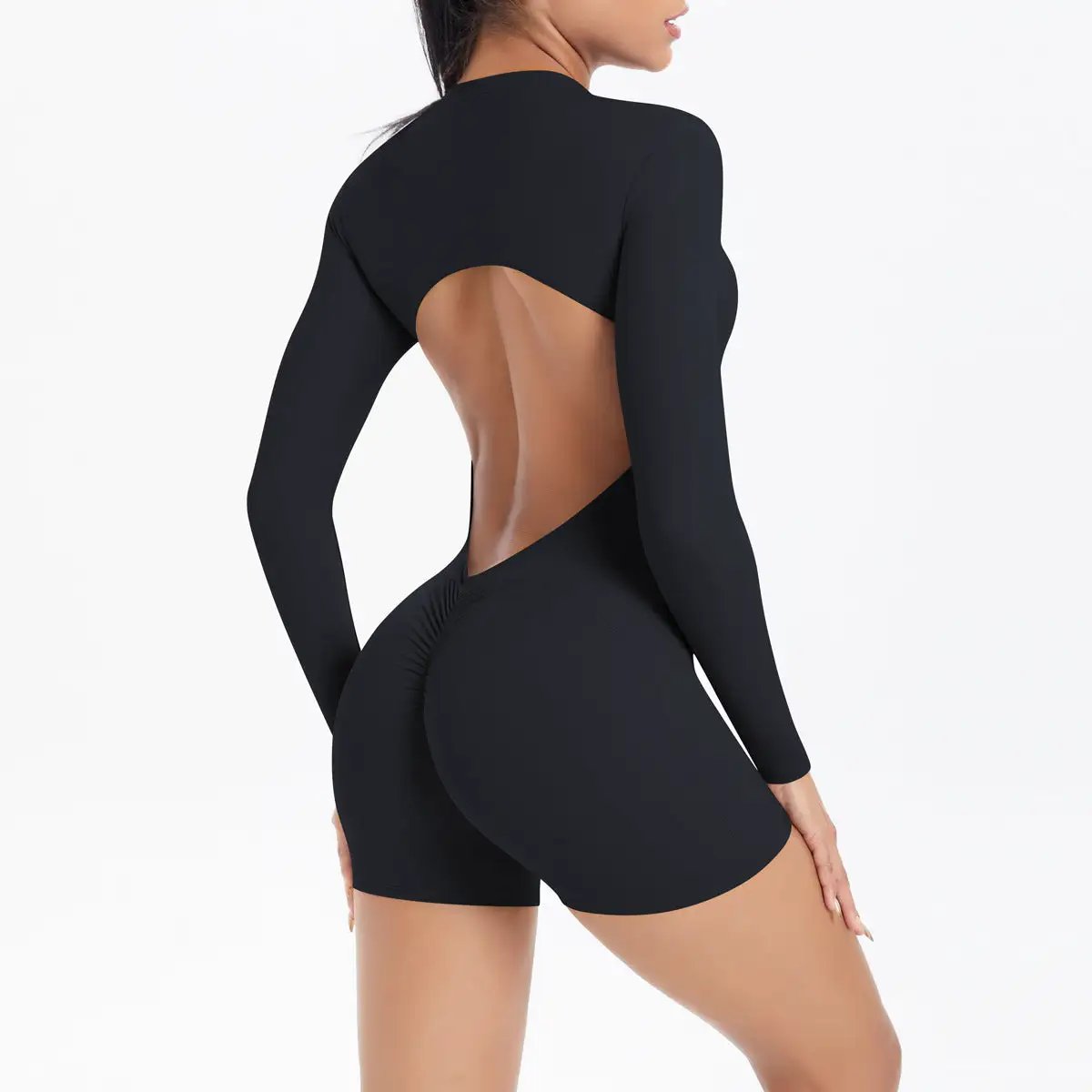 Hollow Out Cutout Beauty Back Half Open Zipper One Piece Peach Hip Sports Fitness Bare Back Jumpsuit Yoga Clothes Women by Wanita Store
