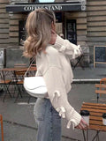 Damenbekleidung Herbst Winter Schlichter Pullover mit Schleifenärmeln Kurz und Locker