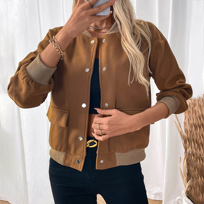 Lässige Einreiher-Jacke mit halbem Rollkragen für Damen
