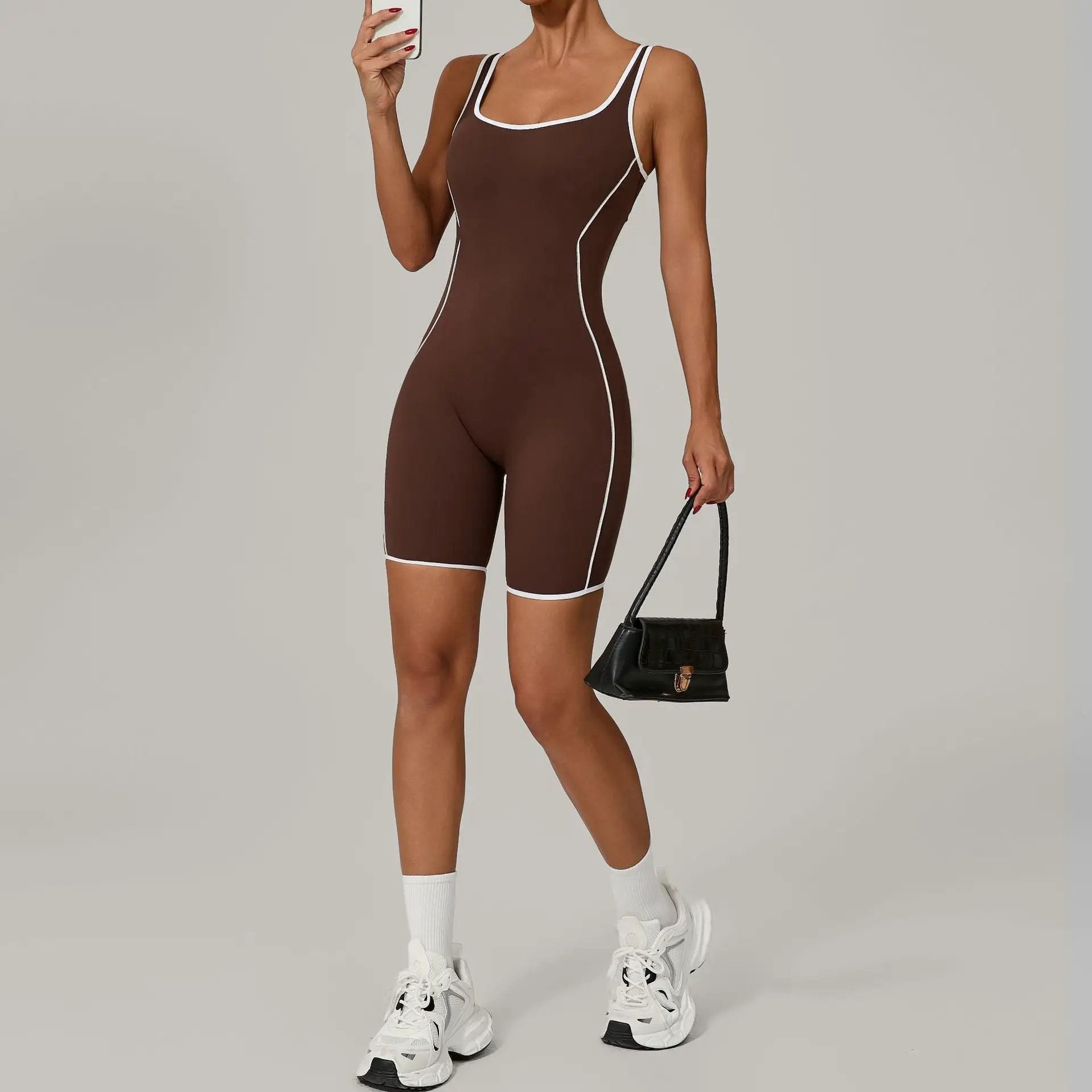Autumn Sand Summer Backless Tight Contrast Color Exercise Yoga Clothes Hip Lifting Yoga Fitness Jumpsuit by Wanita Store
