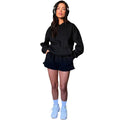 Herbst Winter Einfarbig Langarm Kapuzenpullover Damenbekleidung Zweiteilige Lässige Shorts Sets