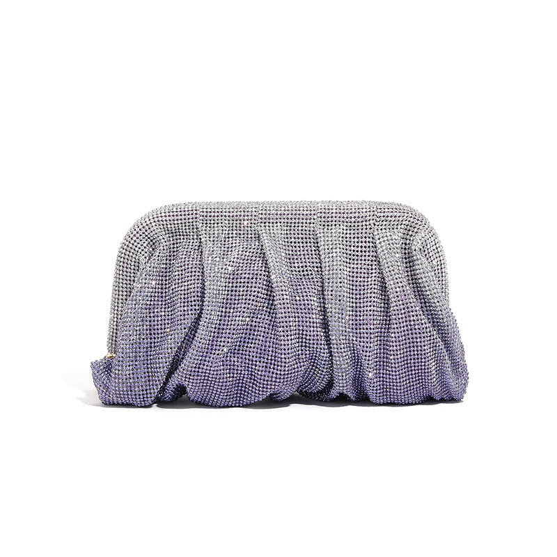 Hochwertige, handgefertigte, rautenbesetzte Clutch, plissierte Kette, Strass-Wolken-Clip-Abendtasche, Umhängetasche mit einer Schulter