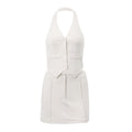 Damen Kleidung Sommer Sexy Kleiner Anzug Falsche Tasche Neckholder-Weste A-Linien-Rock-Set Damen