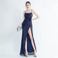 Gathers Sequ Handgemachtes florales Schlitz-Kleid mit Trägern Einfaches Abendkleid