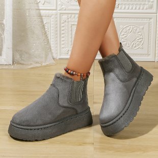 Herbst Winter Damen Plateau Schneestiefel Baumwollschuhe Gebürstetes Futter Runde Zehe Zum Reinschlüpfen Baumwollstiefel
