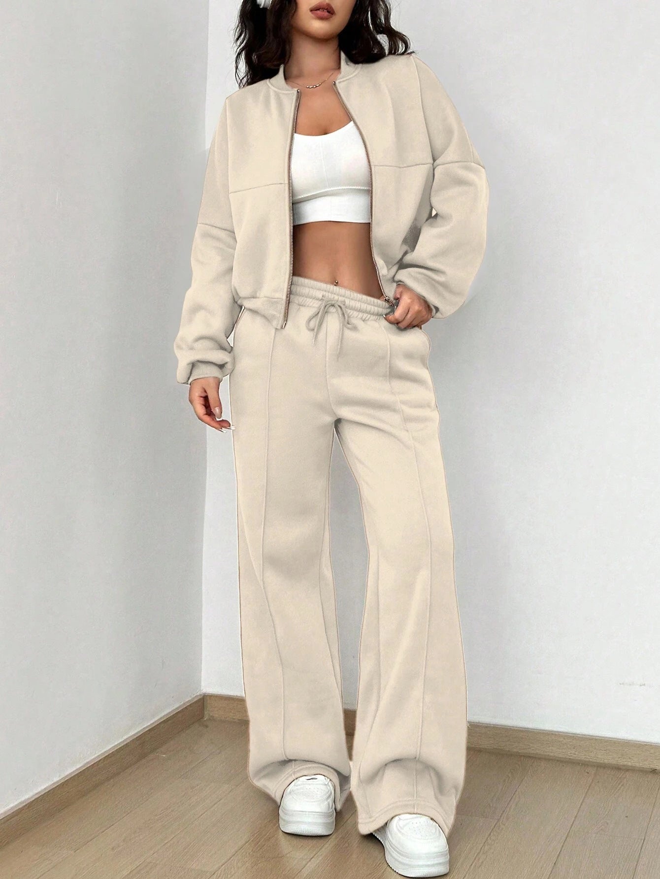 Spring Autumn Two Piece Set Trendy Cardigan Zipper Slim Fit Elastic for Women