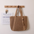 Damen unifarbene gewebte Tasche Große Kapazität Schulter Strohtasche Urlaub Strandtasche Damentasche