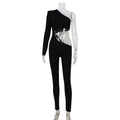 Sexy Damen Kleidung Diagonaler Kragen Aushöhlung Cut-out Schmale Passform Eng Anliegend Overall Hose