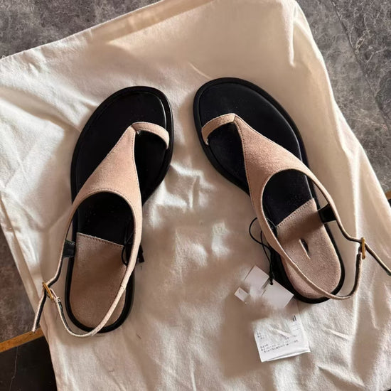 Auf Lager: Lederversion 2025 Leder-Riemchensandalen für Damen, Sommer-Outdoor-Kleidung, römischer Stil, Wildleder-Slipper mit flacher Sohle für Damen
