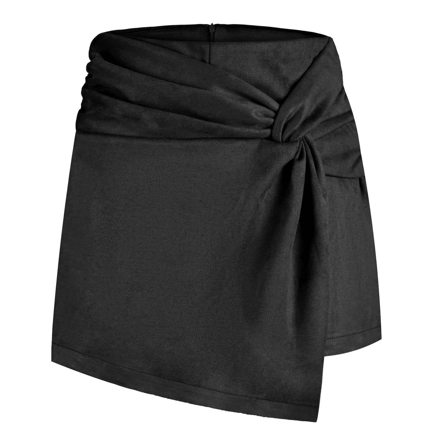 Damen Skort Wildleder Gekräuselt Hosenrock Heap Plissiert Unregelmäßiger Asymmetrischer Hosenrock Kurzer Rock