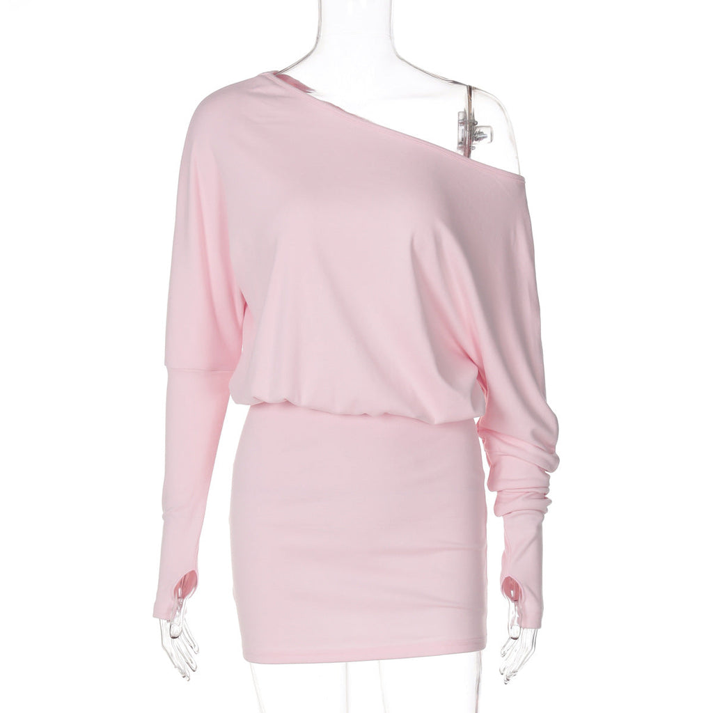 Damenbekleidung Herbst Personalisierte One Shoulder Cold Shoulder Langarm Faux Zweiteilige Taille Slimming Hüfte