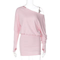 Damenbekleidung Herbst Personalisierte One Shoulder Cold Shoulder Langarm Faux Zweiteilige Taille Slimming Hüfte