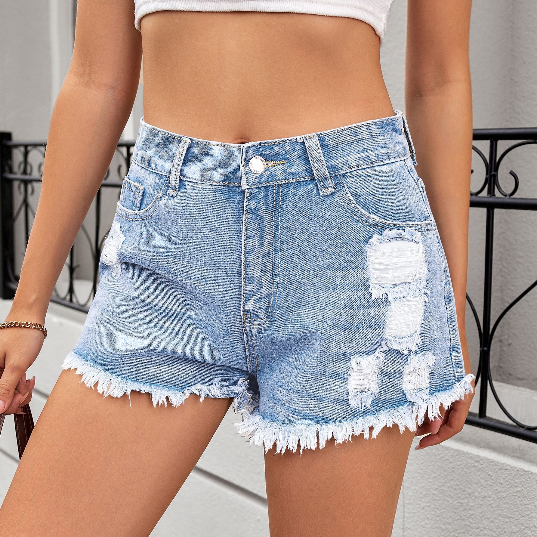 Ranking Women Clothing Washed Sexy Hole Denim Shorts Pants