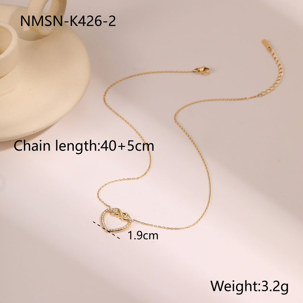 Hollow Out Cutout Heart Shape with Diamond Embellished Stainless Steel Necklace Design Clavicle Chain High Sense Necklace