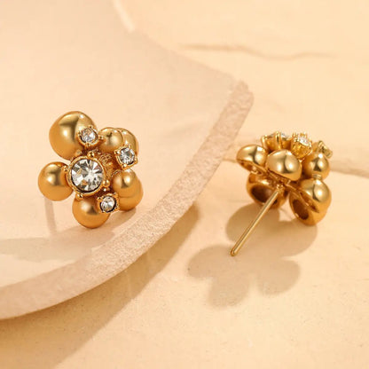 Zircon Beads Floral Stainless Steel Studs Special Interest Design Temperamental Cold Earrings by Wanita Store