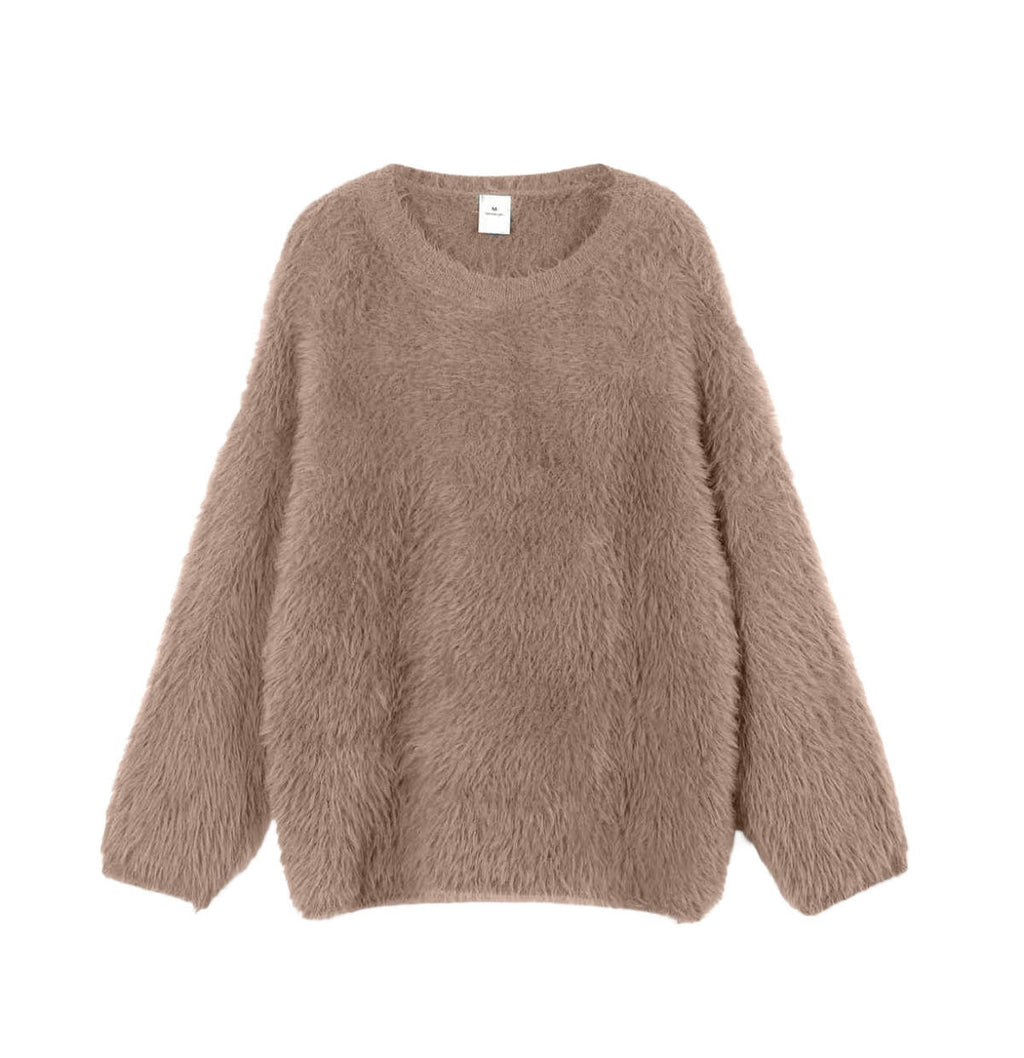 Farbe Nachahmung Marder Rundhals Pullover Damen Wind Weich Gestrickt Basic
