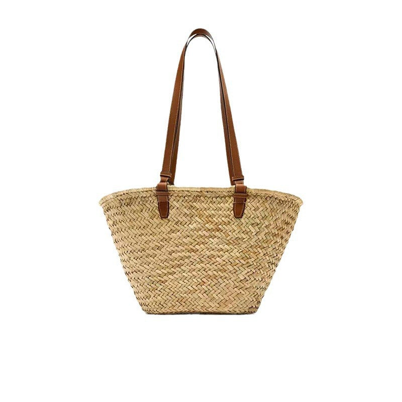 Einfache Schulter Strohtasche Große Kapazität Strohtasche Gewebte Tasche Urlaub Strandtasche Naturgras Damen Tasche