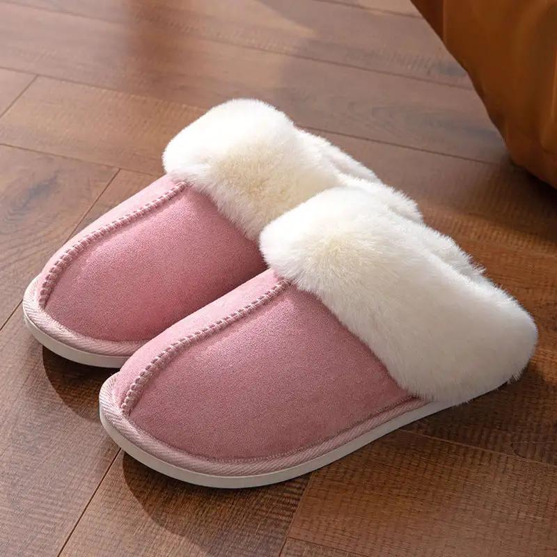 Fluffy Slippers Autumn Winter Warm Slugged Bottom Home Thickened Fleece Slippers Home Indoor Cotton Slippers by Wanita Store