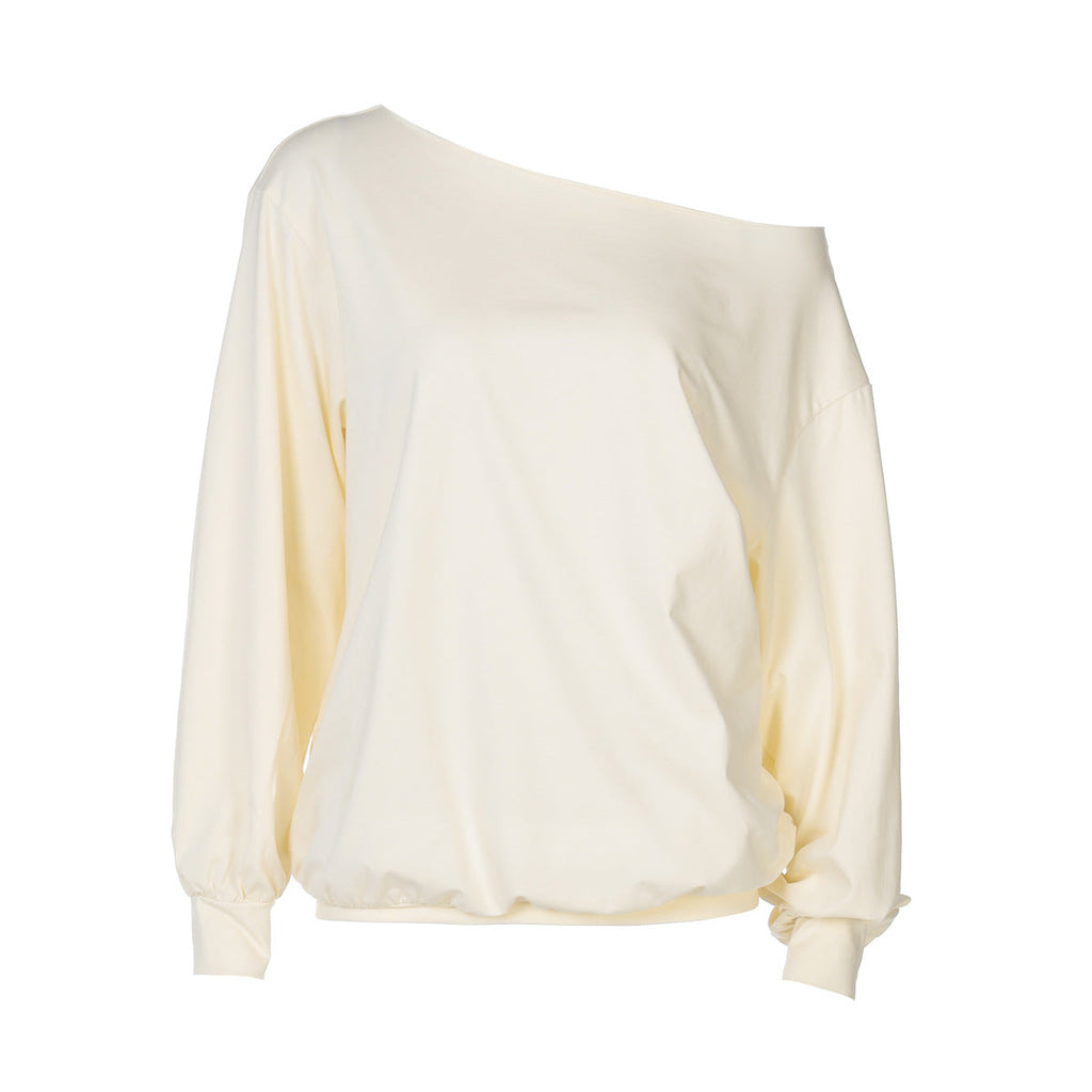 Damen Herbst Freizeit Locker Geschnittenes Kurzes Langarm Top in Unifarben