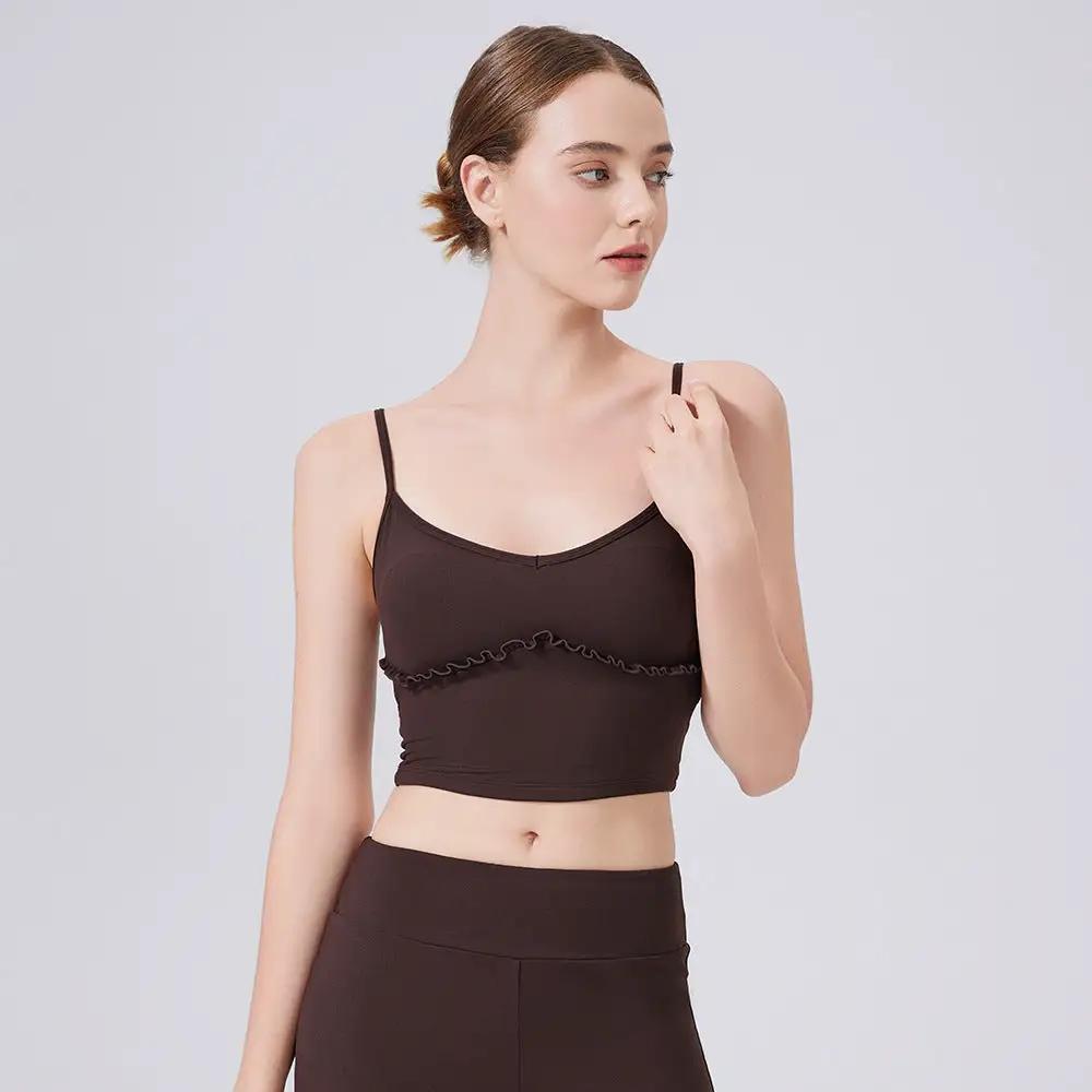 Cloud Sense Beauty Back Spaghetti Strap Lace Yoga Vest with Chest Pad Pilates Workout Bra Sports Underwear for Women by Wanita Store