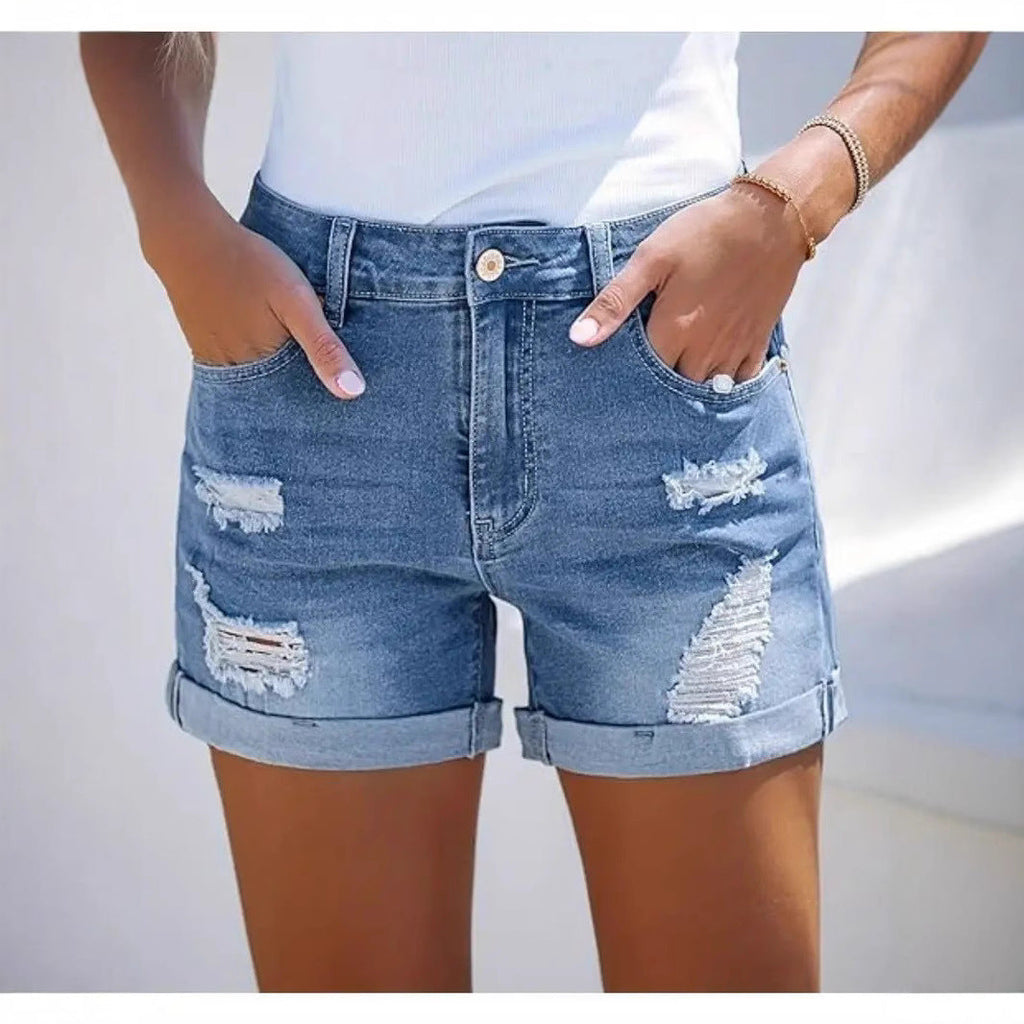 Summer Denim Shorts Women Ripped Fashionable Casual Shorts Pants