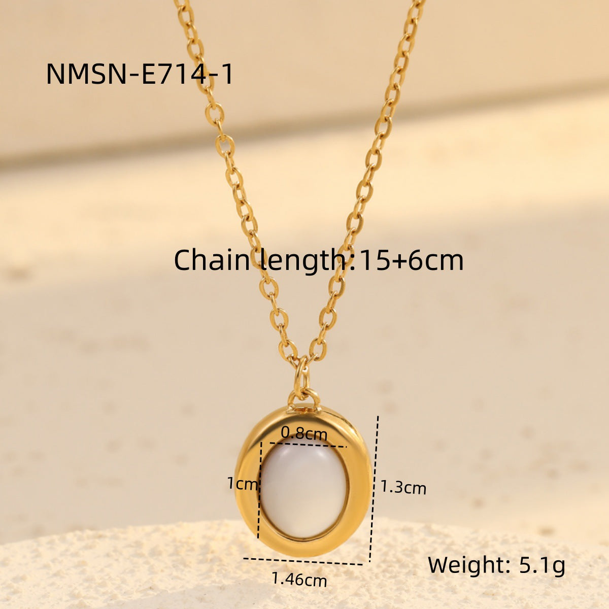 High Grade Stainless Steel Oval Natural White Shell Niche Titanium Steel Bracelet Necklace Set