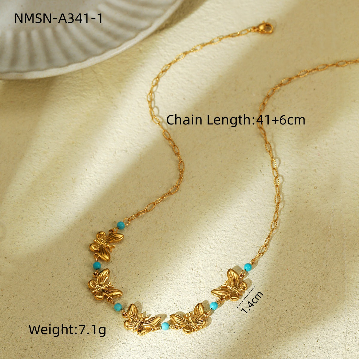 Trend Five Butterfly Titanium Steel Necklace Women 18K Gold Plated Personalized Minority Beaded Stainless Steel Embellished